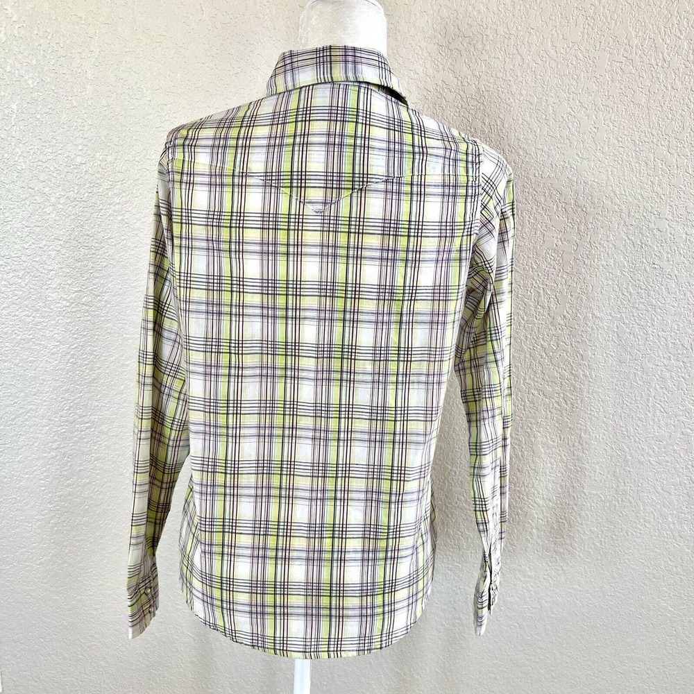 Wrangler Western Wrancher Women Small Pearl Snap Shirt Green Plaid Long Sleeve - Picture 6 of 11